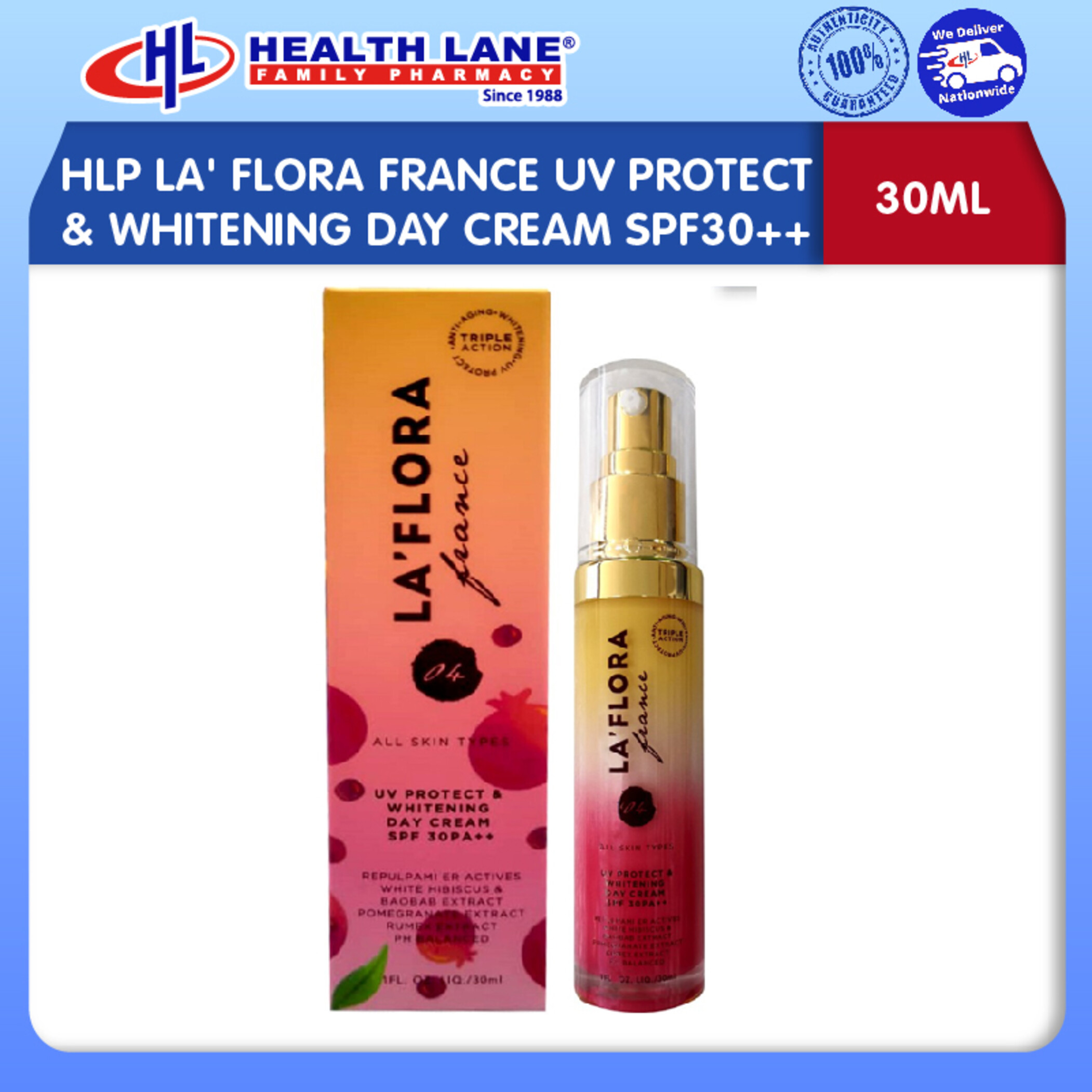 HLP NEW LA' FLORA FRANCE UV PROTECT & WHITENING DAY CREAM SPF30 PA++ (30ML)